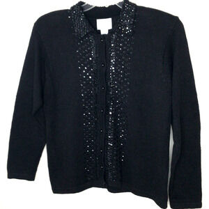 Cassini Vintage Black Beaded Cardigan Size M